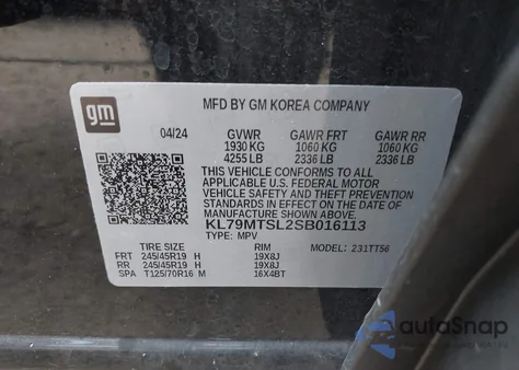 2025 Chevrolet Trailblazer Rs из США, поврежденный, VIN KL79MTSL2SB016113